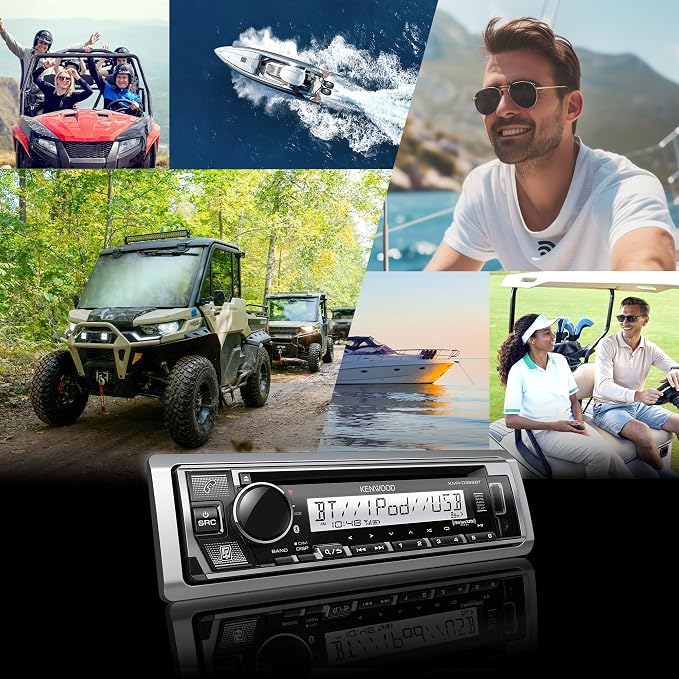 KMR-D382BT (50W x 4Ch) Single Din Car/Marine Stereo Head Unit with Bluetooth, Hands-Free Calling, CD Player, USB, AM/FM Radio, SiriusXM Ready, All-Weather in-Dash Boat & Car Audio Receiver