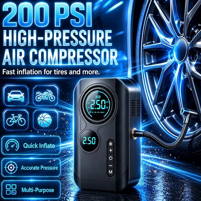 8000A Jump Starter with Air Compressor, Portable Tire Inflator, German-Tech Fast-Charging Power Bank Car Battery Booster for Car Owners Camping, Road Trips, Family Safety & Gift Giving (A3)