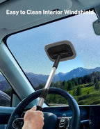 Windshield Cleaner, Microfiber Window Cleaner with 4 Reusable Washable Large Sponge Pads, Extendable 180° Rotating Handle, Fits Cars & SUVs, Includes Spray Bottle, Gray
