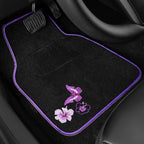 Butterfly Steering Wheel Cover and Waterproof Car Floor Mats,Purple Car Mats 14.5-15inch Steering Wheel Covers Universal Fit for Suvs,Sedans Cars,for Women Girl(Black and Purple)