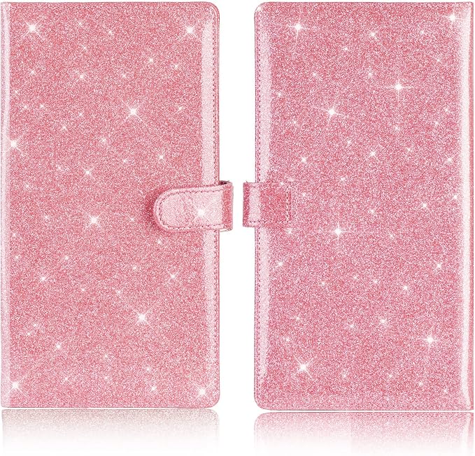 Car Registration and Insurance Card Holder, Vehicle License Document Glove Box Compartment Organizer, Interior Car Accessories for Women Men (Glitter Pink)