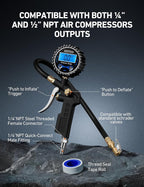 Digital Tire Pressure Gauge with Inflator, 3-250 PSI Air Chuck & Compressor Accessories Heavy Duty with Quick Connect Coupler, 0.1 Display Resolution, 2Pack Standard