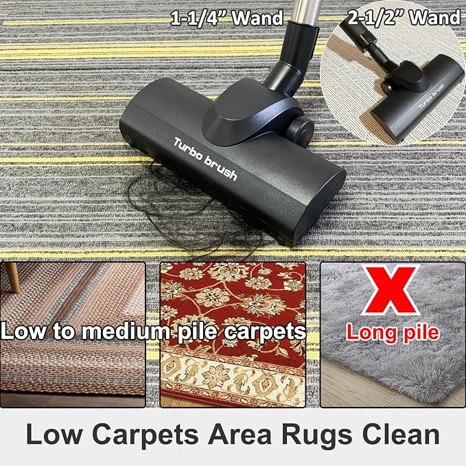 Turbo Brush Head Shop Vac Accessory 1.25" with 2.5" Hose Adapter, 1-1/4" 2-1/2" Shopvac Attachment for Wet Dry Vacuums, Ideal for Pet Hair Removal on Carpets Area Rugs Hardfloors