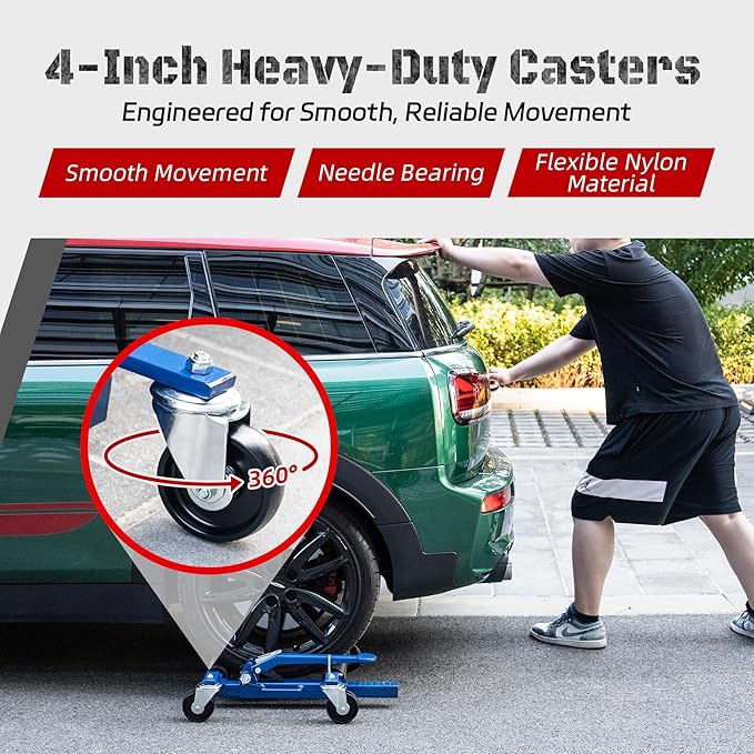 Car Dolly Jack Set of 4, Mechanical 1500-lbs Wheel Dolly, 9'' car Wheel Dolly Positioning Jack, Car Dollies for Vehicle Positioning & Auto Repair Moving, Blue