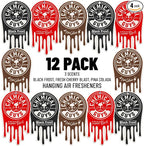 Car Fresheners, Hanging Air Fresheners, Variety Scent Pack 12 Pack - for Cars, Home, Garage, Workspace, Dorm Room & More (4 x 3 Packs, Black Frost, Cherry, Pina Colada)