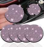 4pcs Bling Car Cup Holder Coaster, 2.75 inch Anti-Slip Shockproof Universal Fashion Car Coasters Insert Bling Crystal Rhinestone Automotive Interior Accessories for Women (Pink)