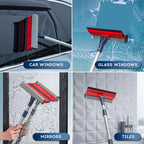Professional Window Squeegee | 2-in-1 Window Cleaner Sponge and Soft Rubber Strip With Telescopic Extension Pole 20" - 30"(50cm-76cm) | Adjustable To Clean From Multiple Angles