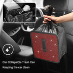 Foldable Trash Cans with Rhinestone, Bling Car Bin for Seat Organizer & Decorations, Universal Bling Accessories for Most SUVs, Trucks (Red)