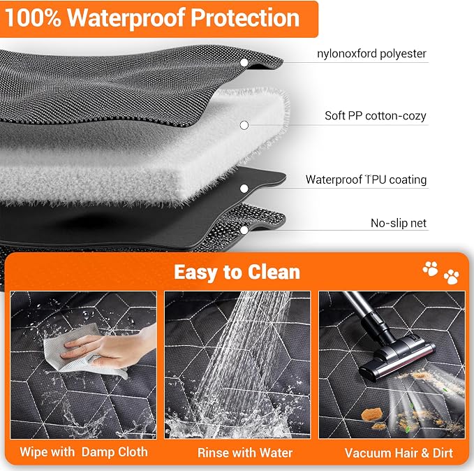 Dog Car Seat Cover for Back Seat, 56" Waterproof Dog Car Hammock with Mesh Window and Side Flaps, 600D Oxford Fabric Pet Seat Protector for Cars, SUVs & Mid-Size Trucks, Black