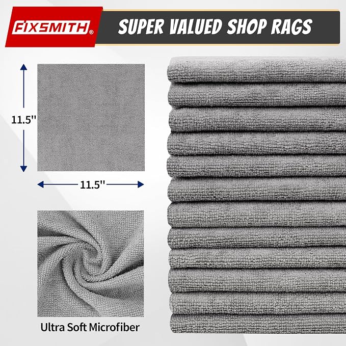 Shop Towels, Pack of 50, Grey Microfiber Cleaning Cloth Bulk, Microfiber Towels for Cars, All-Purpose Absorbent Cleaning Rags, Dust Cloth for Automotive, Mechanic, Garage, 11.5 x 11.5 inch