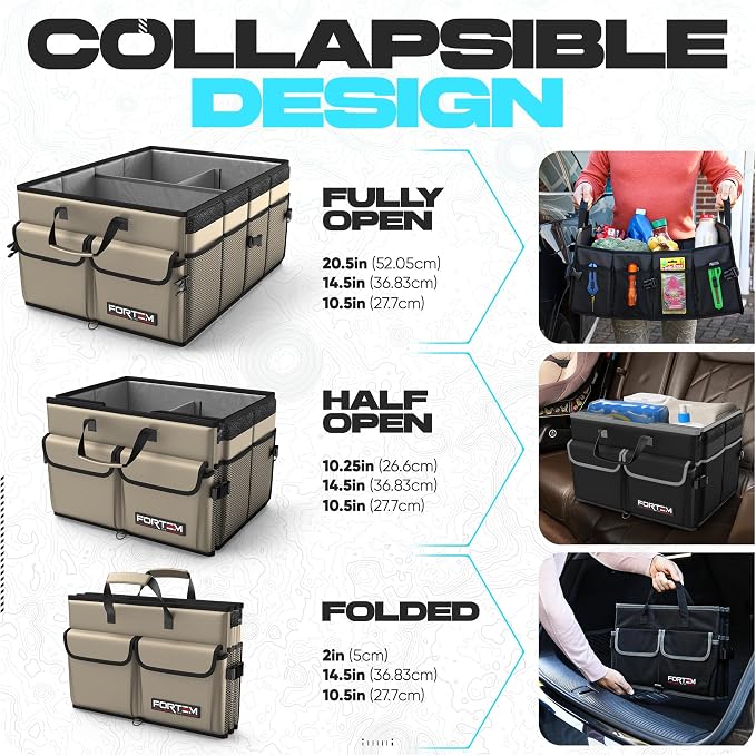 Trunk Organizer For SUV Car Trunk Organizer, Foldable Storage, Car Accessories for Women Men, Collapsible Bag, 600D Oxford, Non Slip Bottom, Straps, Soft Cover (50L)