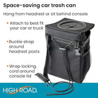 StashAway Heavy Duty Car Trash Can with Rubber Lid, 3 Storage Pockets and Sturdy Panels for Stable Floor or Hanging Seatback Use (Black)