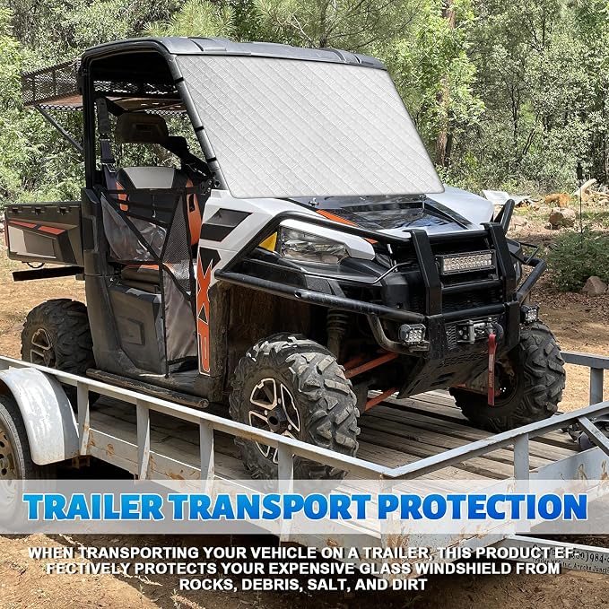 Silver UTV Windshield Snow Cover Compatible with Polaris Ranger XP 1000 2017-2026 (Not RZR) & Can-Am Defender 2016-2026, Transport Windshield Protector for Ice and Snow