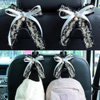 Car Seat Headrest Hook Cute Bowknot Vehicle Hanger Car Storage Organizer for Handbag Purse Coat Grocery Bag Black Grey