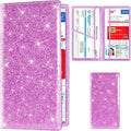 Car Registration and Insurance Card Holder, Vehicle License Document Glove Box Compartment Organizer, Interior Car Accessories for Women Men (Glitter Purple)