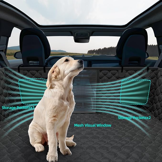 Dog Truck Seat Cover for Back Seat, Hard Bottom Pet Hammock for Car, Bed Extender for 2-4 Large Dogs, Waterproof Seat Protector, Universal XL Size Fits for Crew Cab Truck, SUV, Black
