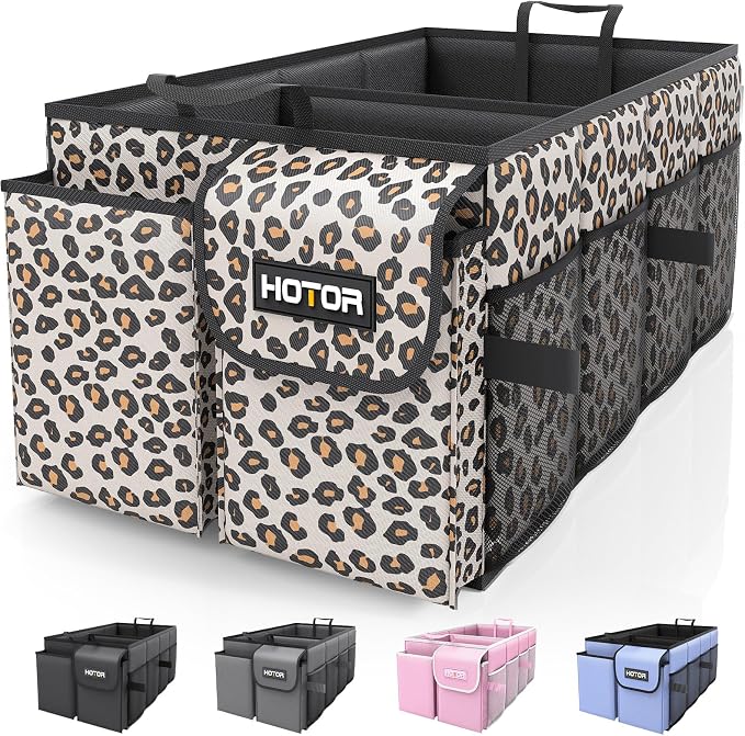 Trunk Organizer - Car Organizer, Foldable Trunk organizer for SUVs & Sedans, Sturdy Car Organization for Car Accessories, Tools, Sundries, Brown Leopard, 2 Compartments, 21.3"×12.6"×10.6"