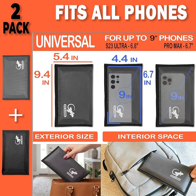 Faraday Bag Anti-Tracking GPS RFID Car Key Signal Blocker Wallet Shielding Pouch Protective Case for Cell Phone Car Key FOB, Data Privacy, Electronic Device Security (2 Pack - Black and Gray)