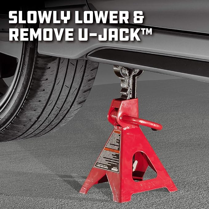 Powerbuilt 2 Ton U-Jack Garage Jack, 3000 LBS Loading Capacity, Lift Range: 4-1/2-Inch to 18-3/4-Inch, Unique Saddle for sliding jackstand into - 620516