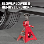 Powerbuilt 2 Ton U-Jack Garage Jack, 3000 LBS Loading Capacity, Lift Range: 4-1/2-Inch to 18-3/4-Inch, Unique Saddle for sliding jackstand into - 620516