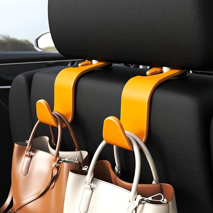 Car Seat Headrest Hook 4 Pack Hanger Universal Vehicle Car Storage Organizer for Handbag Purse Coat S Type Yellow