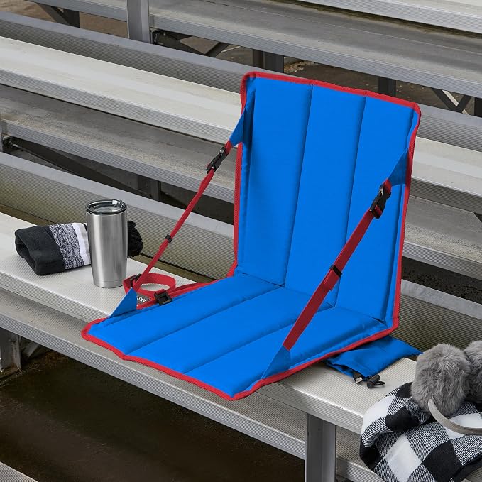 Heated Stadium Seat, Foldable, Lightweight with Carrying Strap, Foam Cushion for Comfort, Adjustable, Back Support, Multi-Functional Use As Stadium Seat or Seat Pad, Royal Blue/Red