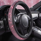 Bling Diamond Leather Steering Wheel Cover, Bling Sparkly Crystal Glitter Rhinestones Universal Fit 14" 1/2-15" Car Wheel Protect for Women Girl Fit Suvs,Vans,Sedans,Cars,Trucks, Pink Black