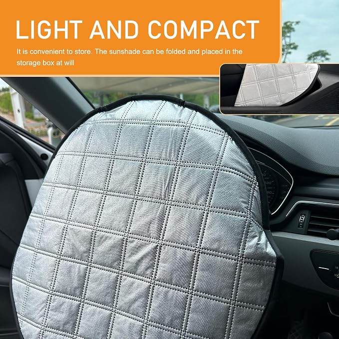 Shakas Car Steering Wheel Cover Sun Shade, Aluminum Film Car Wheel Cover Heat Insulation Cooling, Thickened Anti-aging Foldable Reflective Protector, for Most Cars SUV Truck Van (Silver)