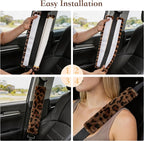 Soft Faux Fur Universal Fit Seatbelt Cover Car Truck SUV Airplane Seat Belt Shoulder Pad for Carmera Backpack Straps Neck Cushion Protector 2 Pack 10.5in Brown Leopard