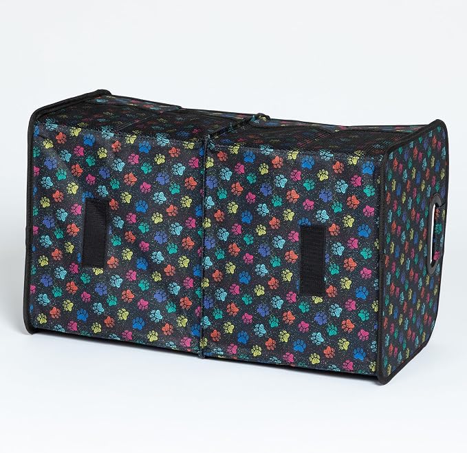 Paws Car Trunk Organizer Foldable Storage Bin with Handles Non Slip Base Pet Gear Travel Tote for SUV Truck (Confetti Paws)
