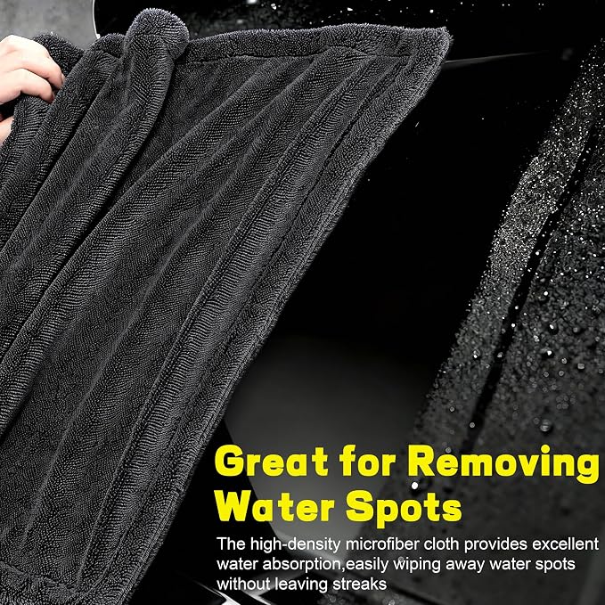 3 Pack Car Drying Towel, 1200GSM Microfiber Towels for Cars | 24 x 36 Inch & 12 x 12 Inch Super Absorbent Detailing Towels Dual Sided Streak-Free Twisted Loop for Auto SUV Truck Boat Home