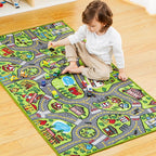 Kids Play Rugs - 12 Pull-Back Vehicle Set - Durable Carpet Playmat Rug - City Pretending Play - Toddler Car Track Rug