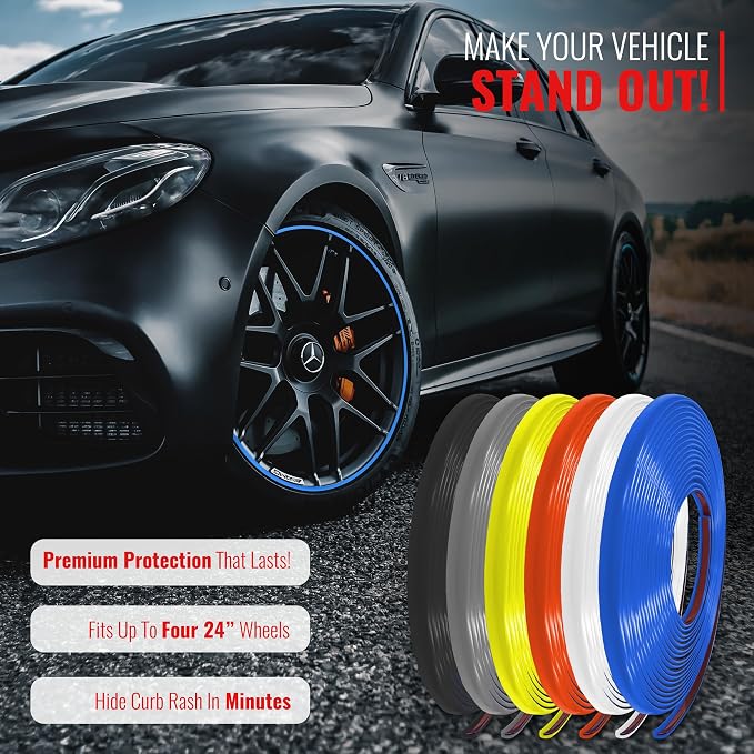 PROTECTiQ Universal Wheel Protection - Trim Easy to Apply with Automotive 3M Tape. 6 Colors - Fits Up to 24" Rims - Including Tesla - Blue