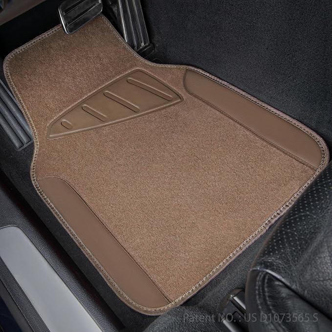 Beige Leather & Waterproof Car Carpet Floor Mats, Universal Car Mats Fit for SUV,Vans,sedans, Trucks,Set of 4pcs Car Carpet with Anti-Slip nibbs Driver Heel Pad (All Beige)