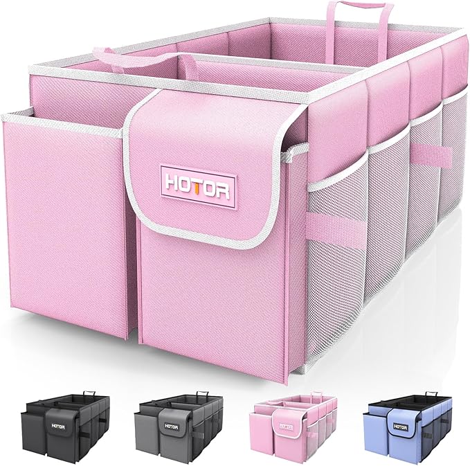 Trunk Organizer for Car - Car Organizer, Foldable Trunk organizer for SUVs & Sedans, Sturdy Organization for Car Accessories, Tools, Sundries, Pink, 2 Compartments, 21.3"×12.6"×10.6"