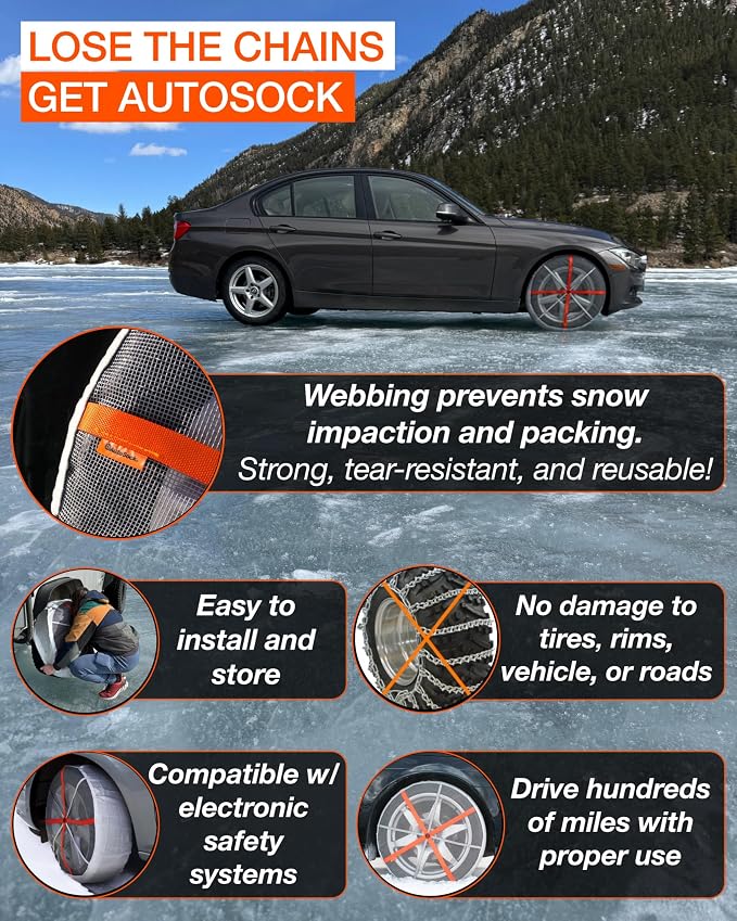 Passenger Vehicle Snow Socks for Tires, HP870 - Car Sock Tire Traction Device for Snow, Ultimate Chain Alternative for Cars, SUVs & Pickup Trucks, Pack of 2