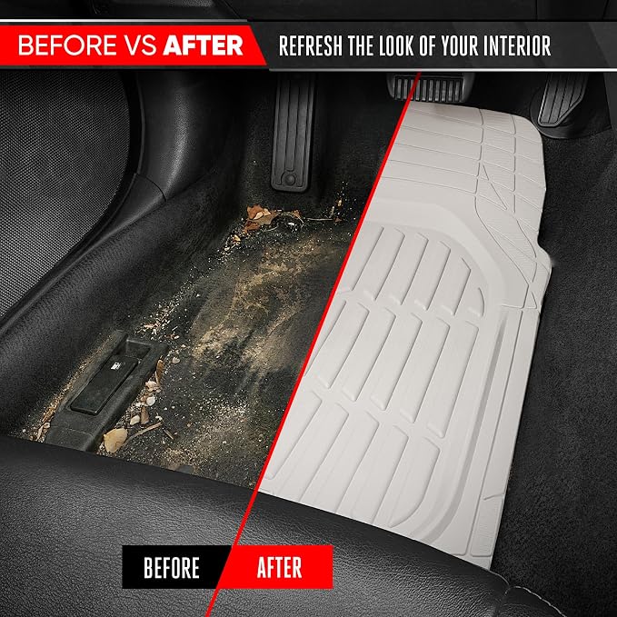 FlexTough LITE Rubber Car Mats Full Set - All Weather White Floor Mats for Trucks, Cars & SUVs - Automotive White Car Floor Mats for Cars Interior Accessories Universal Trim-to-Fit