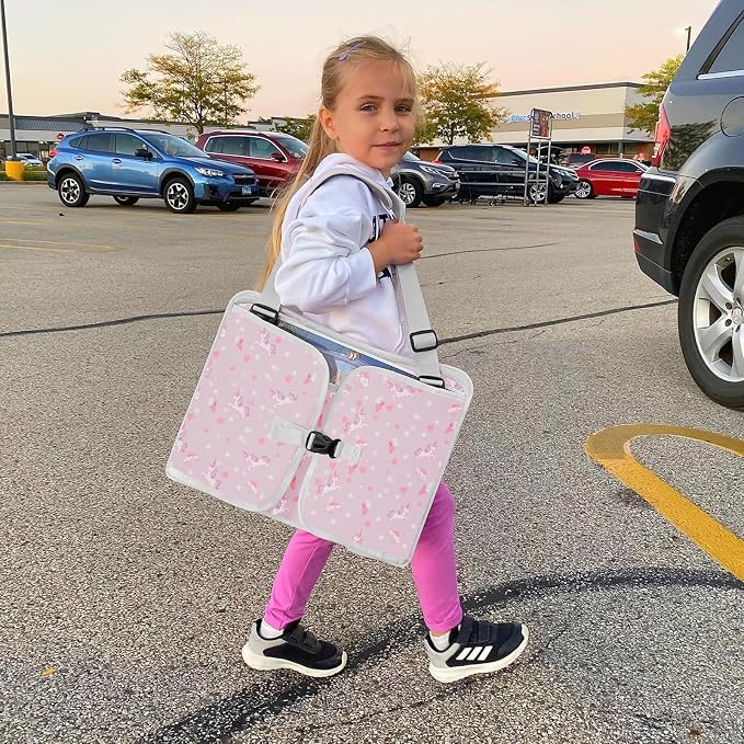 Kids Travel Tray for Toddler Car Seat, Toddler Gift for Girl Activities with Dry Erase Board & iPad Holder Stand,Road Trip Essentials Accessories Lap Tray for Girl as Birthday Gift,LightPurple