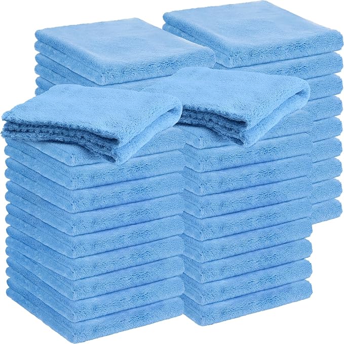 30 Pcs 12.5 × 12.5 Inch Edgeless Microfiber Plush Towels for Cars Detailing Drying Wash Polishing Absorbent Cleaning Cloths, 500 GSM (Light Blue)