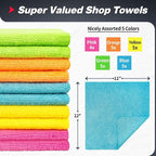 Shop Towels, Microfiber Cleaning Cloth Bulk, 24 Pack Microfiber Towels for Cars, All-Purpose Absorbent Cleaning Rags, Dust Cloth for Automotive, Mechanic, Garage, Bar, 11.5 x 11.5 inch