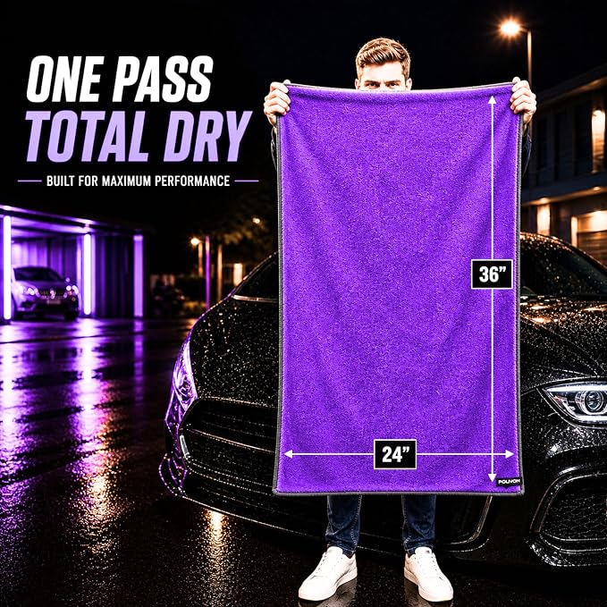 Car Drying Towel 24”x36”, 1400 GSM Twisted Loop Microfiber, Ultra Absorbent, Streak-Free, Lint-Free, Scratch-Free for Car, Truck & SUV, Quick Drying in Fewer Passes (Purple)