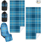 Car Seat Towel Covers with Storage Bag, 63 x 32 Inch Universal Non Slip Waterproof Sweat Protector for Car Truck, Gym Swimming Running, Machine Washable(2 Pack,Blue Plaid)