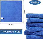 Microfiber Cleaning Cloths 18 Packs, 11.8" x 11.8" Blue Reusable Kitchen Towels, Lint-Free Cleaning Rags, Super Absorbent Cleaning Cloths for Kitchen, Car, and Household Cleaning