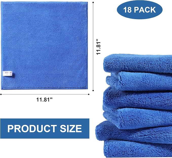 Microfiber Cleaning Cloths 18 Packs, 11.8" x 11.8" Blue Reusable Kitchen Towels, Lint-Free Cleaning Rags, Super Absorbent Cleaning Cloths for Kitchen, Car, and Household Cleaning