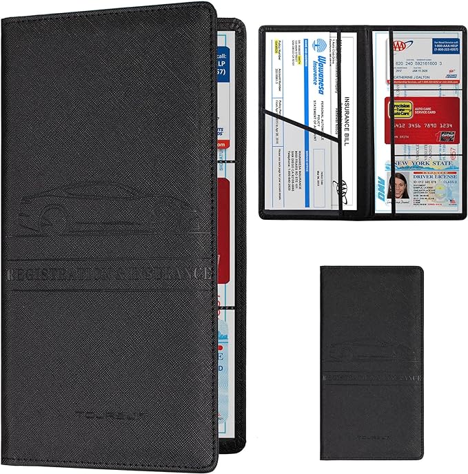 Car Registration and Insurance Card Holder, Vehicle License Document Glove Box Compartment Organizer, Interior Car Accessories for Women Men (Cross Black)