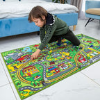 Carpet Playmat w/ 12 Cars Pull-Back Vehicle Set for Kids Age 3+, Jumbo Play Room Rug, City Pretending Play
