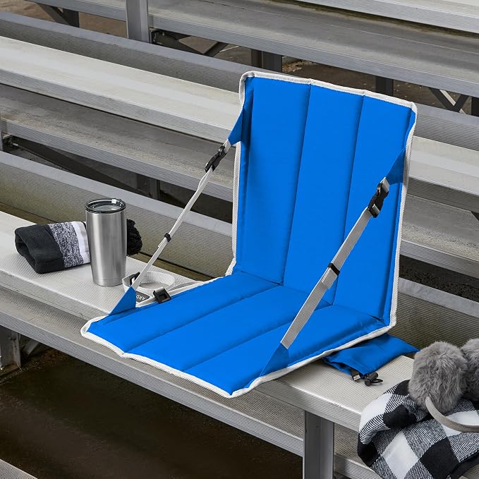 Heated Stadium Seat, Foldable, Lightweight with Carrying Strap, Foam Cushion for Comfort, Adjustable, Back Support, Multi-Functional Use As Stadium Seat or Seat Pad, Royal Blue/White