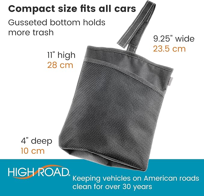 TrimTrash Hanging Car Garbage Bag - Slim and Leakproof Car Trash Bag with Magnetic Closure and Storage Pocket - Attaches to Seat, Glovebox or Console