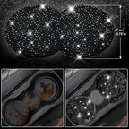 Leather Bling Seat Covers Full Sets 16 pcs, Bling Diamond Car Accessories Set for Women, Sparkly Rhinestone Steering Wheel Cover, Glitter Cute Car Interior Sets for Women Girl, Black Diamond