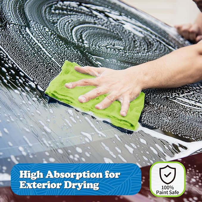 Microfiber Cleaning Cloth, Shop Towels Bulk, 24 Pack Green Microfiber Towels for Cars, All-Purpose Absorbent Cleaning Rags, Dust Cloth for Automotive, Mechanic, Garage, Bar, 12 x 11 inch